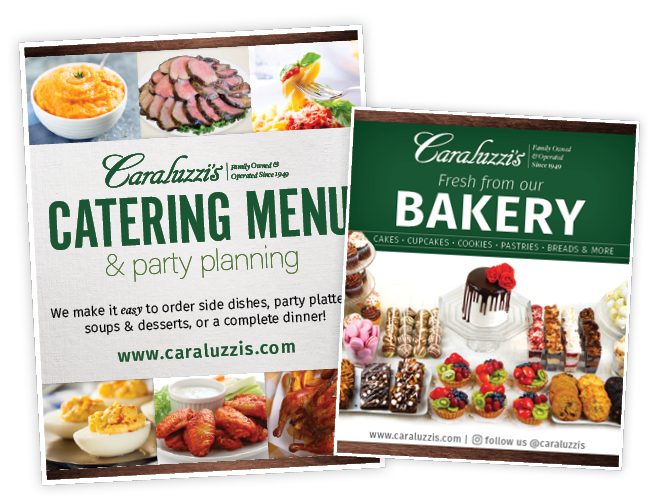 Bakery and Regular Catering Menu with shadow Caraluzzi's Catering and Bakery Menus