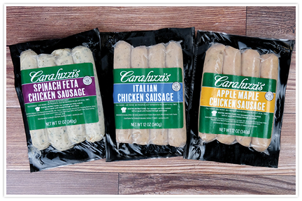 Caraluzzi's Chicken Sausages 3 Varieties PL for web Caraluzzi's Chicken Sausages