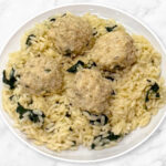 Lemon Chicken Meatballs with Spinach Orzo