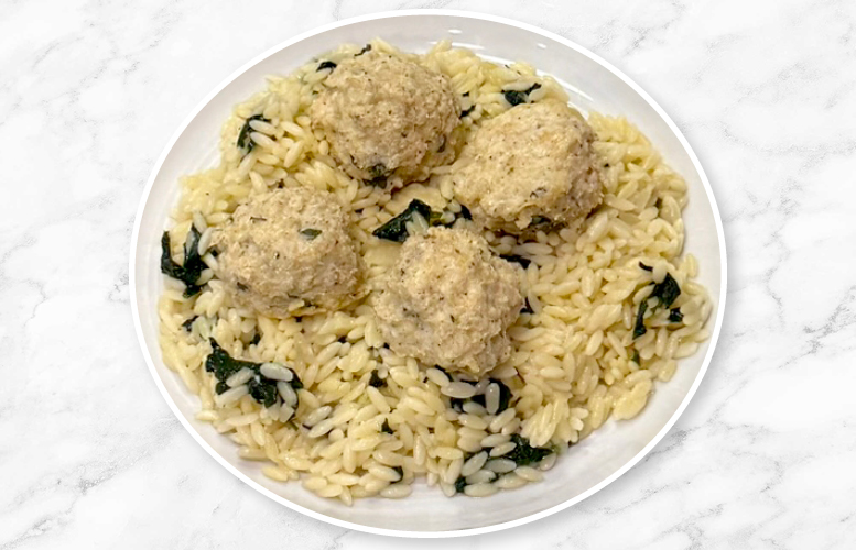 Lemon Chicken Meatballs with Spinach Orzo