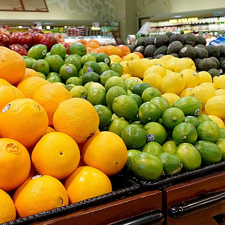Caraluzzi's Newtown Produce Department Farm Fresh Produce - Tomatoes on the Vine, Oranges, Limes, Lemons, Avocados in produce department