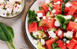 Watermelon salad with feta and cucumber